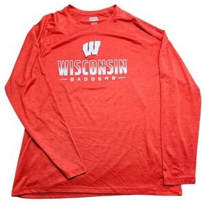 Box Seat Wisconsin Badgers Mens XXL Red Heather Long Sleeve Performance T-Shirt